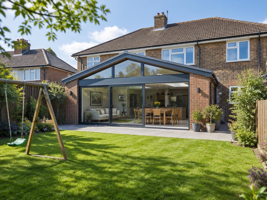 Finished glazed rear extension on a family home