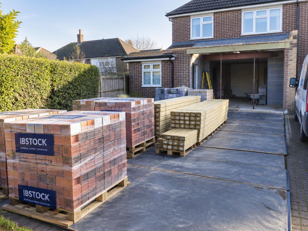 Materials neatly stacked at an extension site