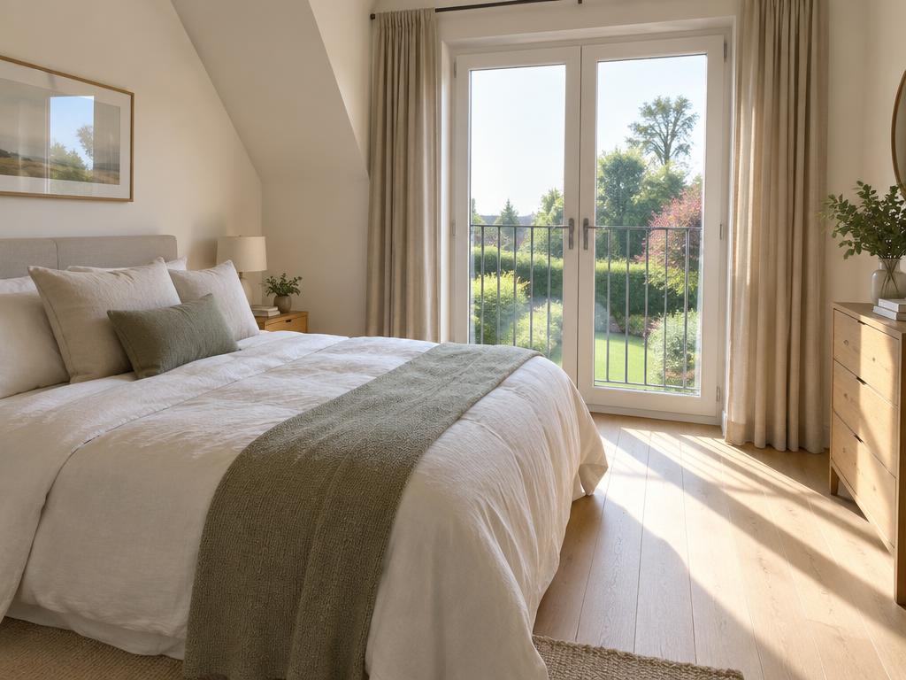 Bedroom with Juliet balcony in a two-storey extension