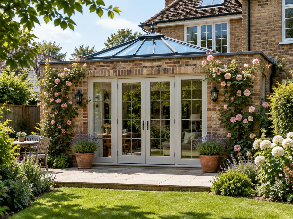 Single-storey extension with lantern roof and roses
