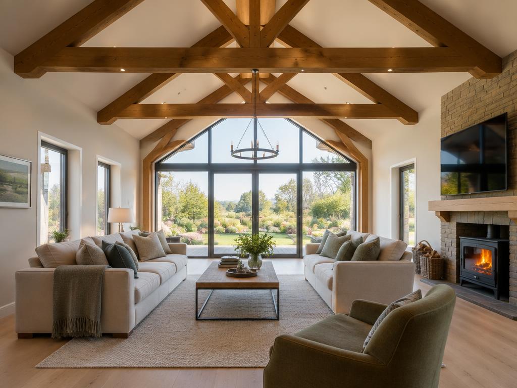 Vaulted garden room extension with timber trusses