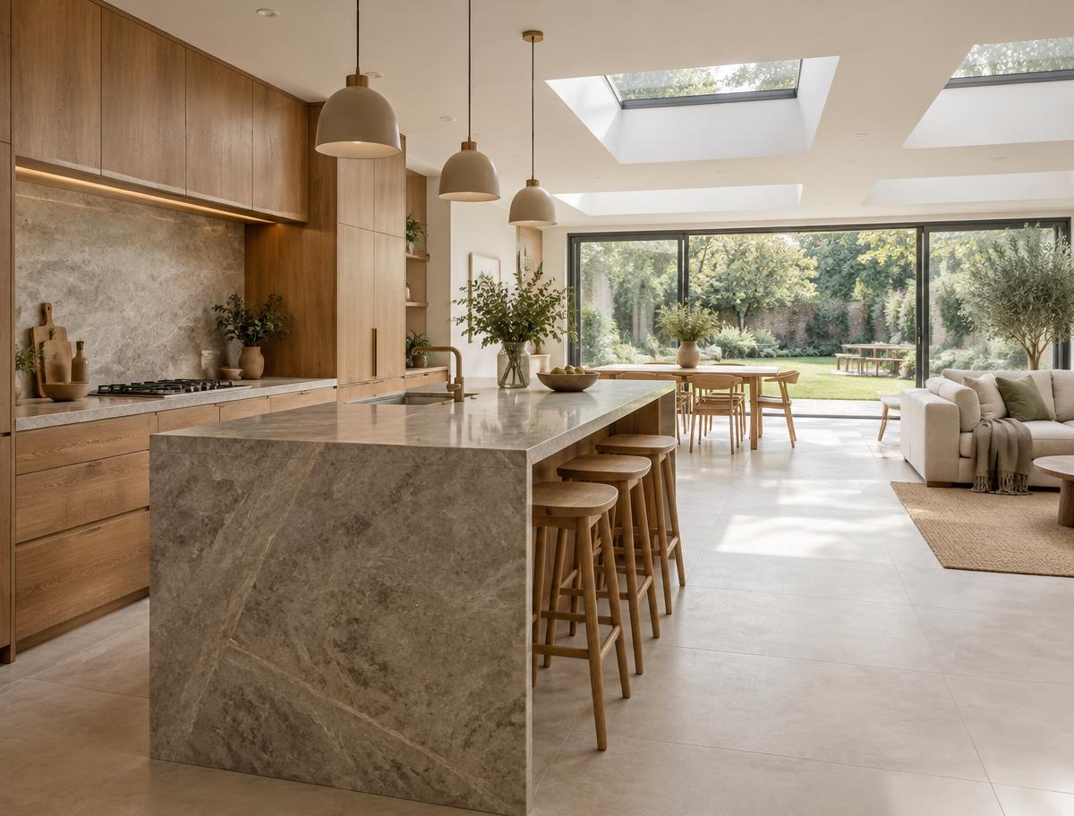 Open-plan kitchen and family space in a residential extension