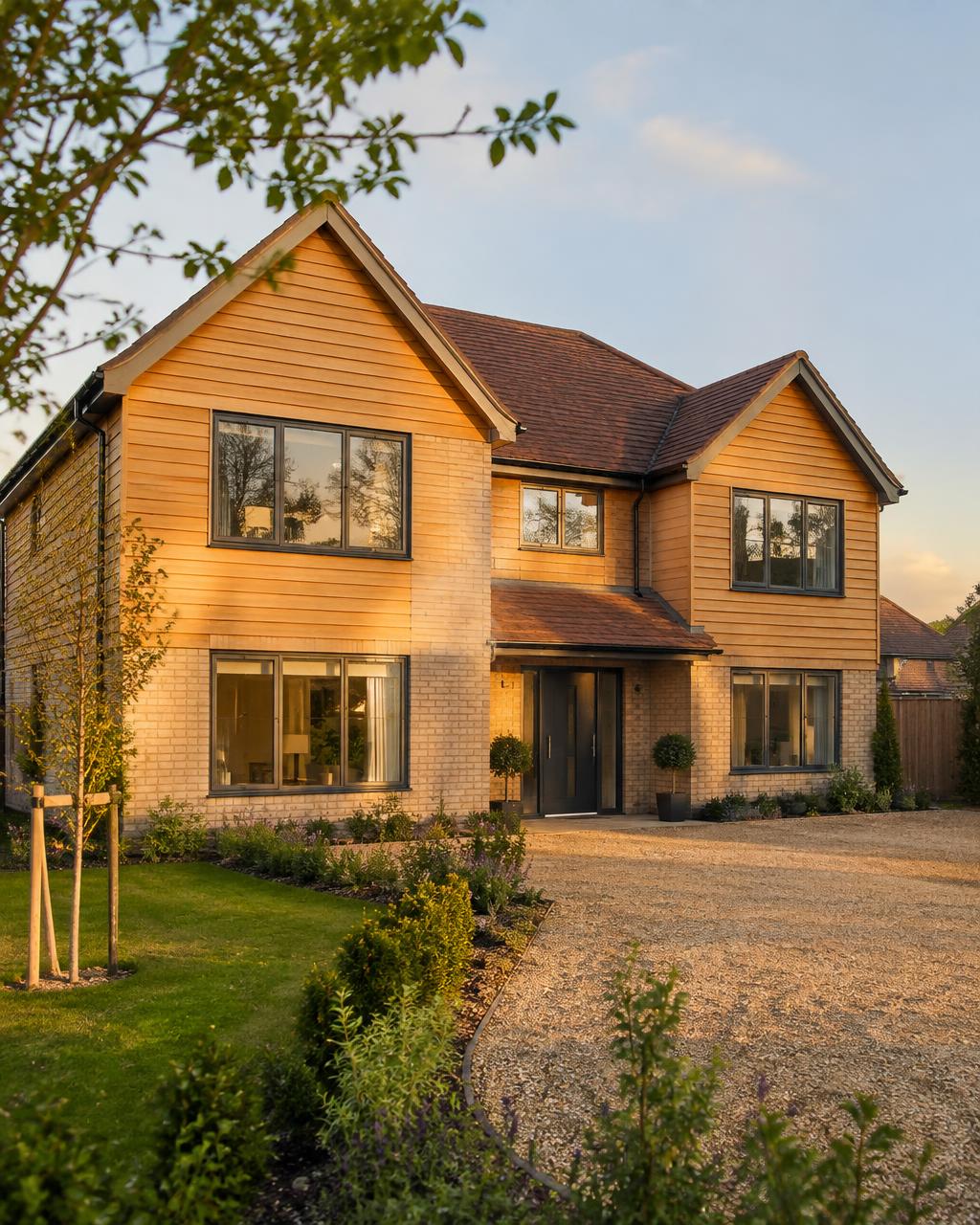 Detached new-build family house in brick and timber cladding