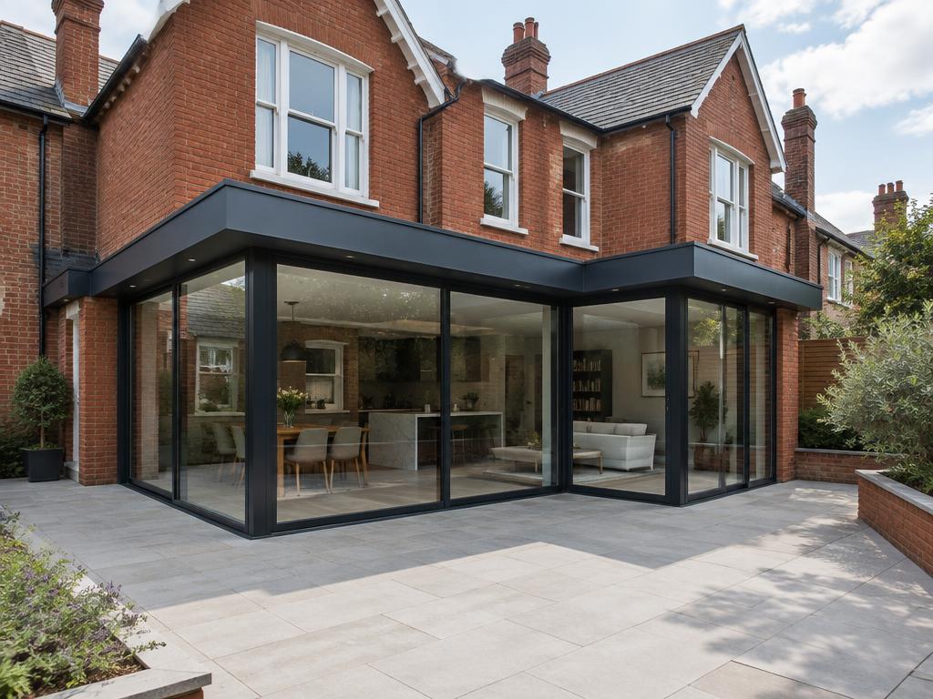 Wraparound extension with corner glazing