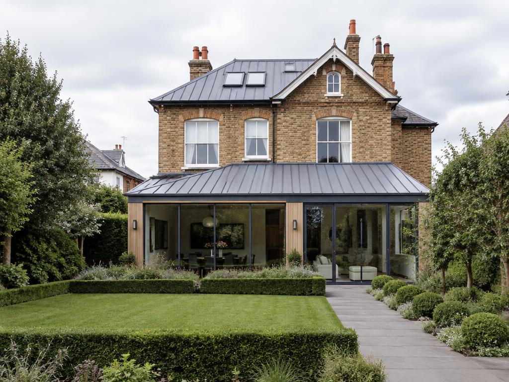 Victorian house with zinc-roofed glazed extension